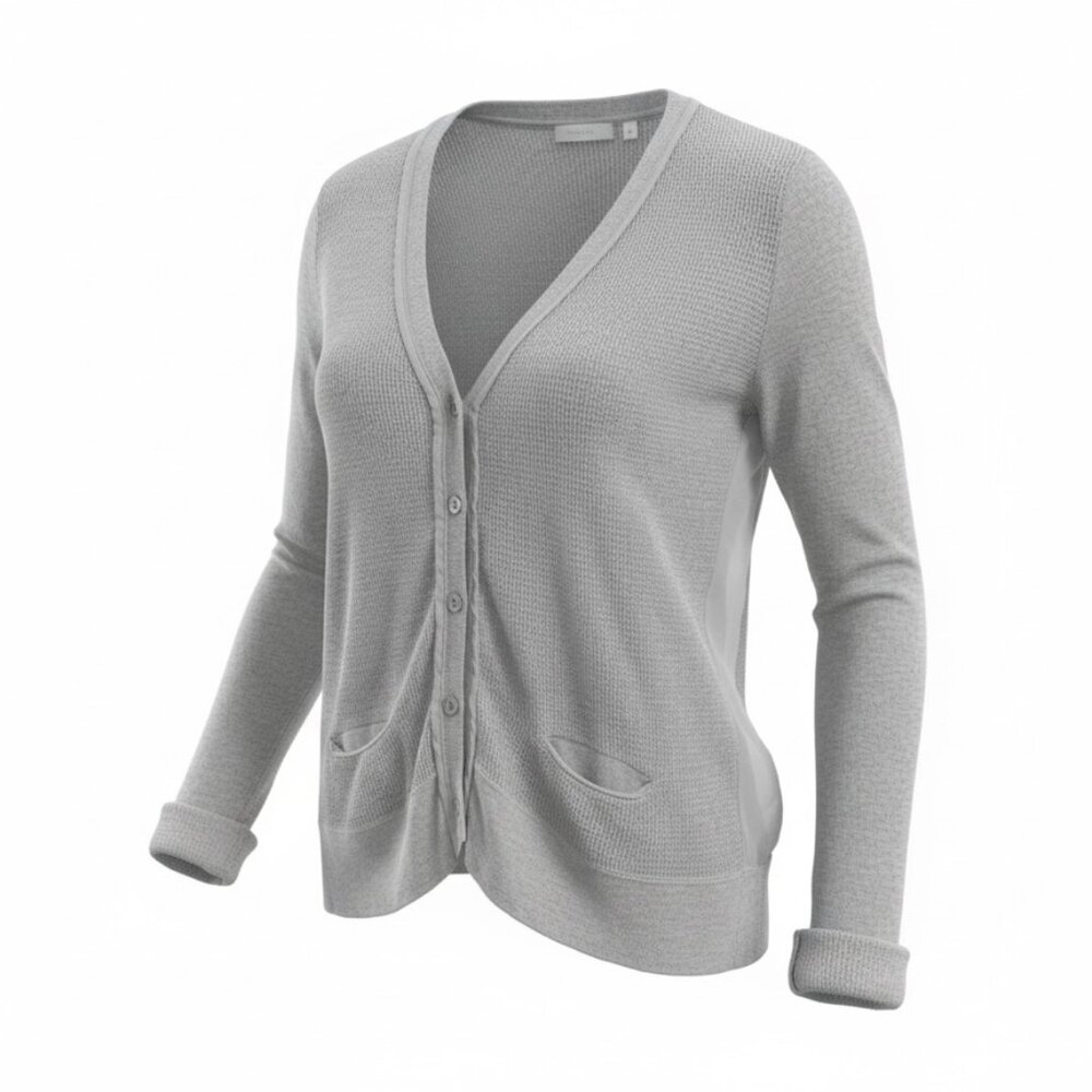 Simply Vera Vera Wang Mixed Media Sheer Back Cardigan Knit Gray Sweater M